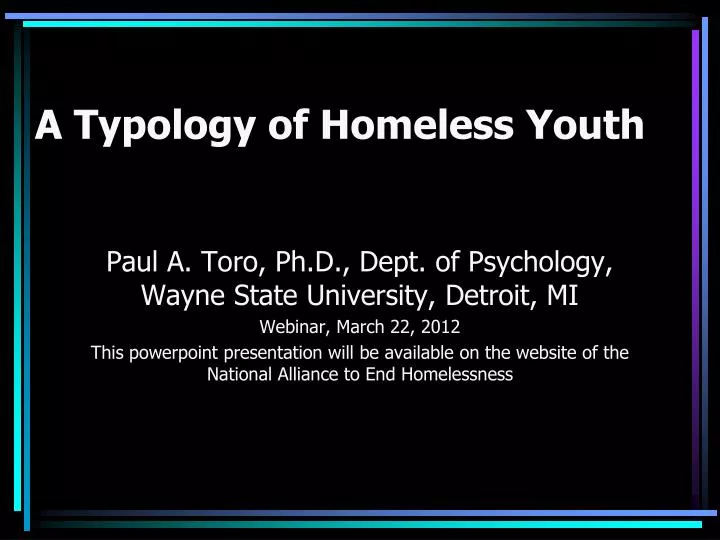 a typology of homeless youth