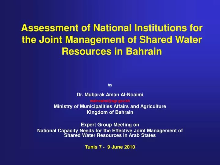 assessment of national institutions for the joint management of shared water resources in bahrain