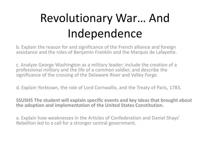 revolutionary war and independence