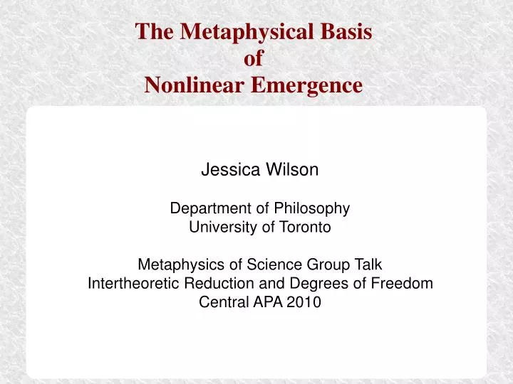 the metaphysical basis of nonlinear emergence