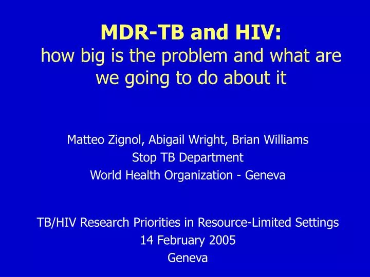 mdr tb and hiv how big is the problem and what are we going to do about it