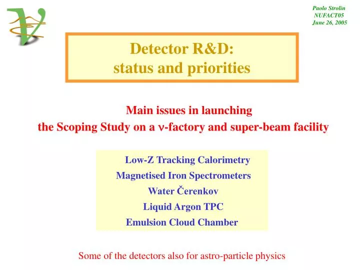 detector r d status and priorities