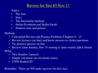 Review for Test #3 Nov 17