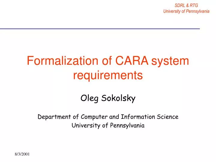 formalization of cara system requirements