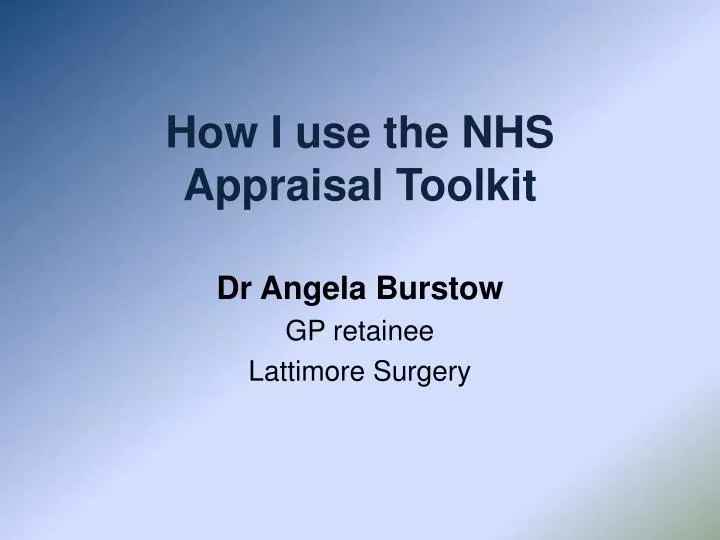 how i use the nhs appraisal toolkit