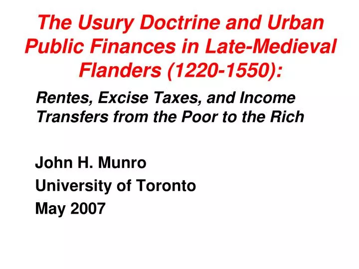 the usury doctrine and urban public finances in late medieval flanders 1220 1550