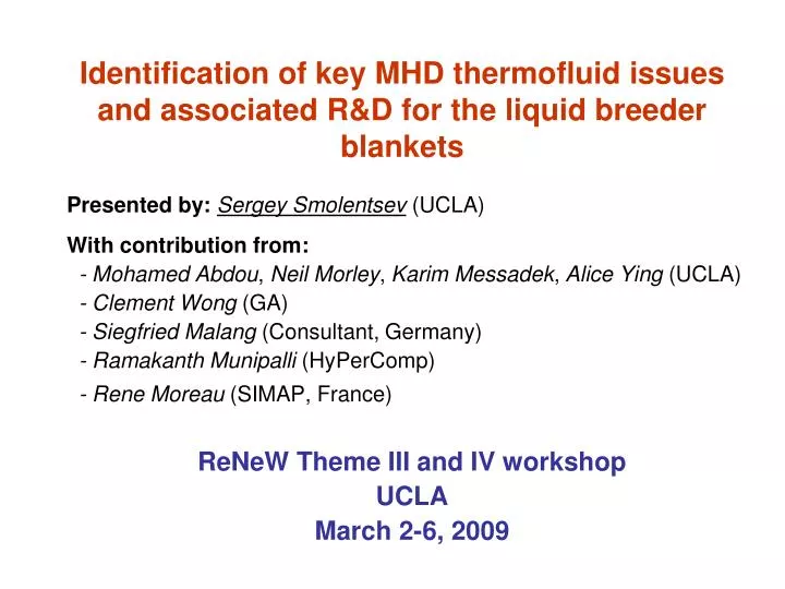 identification of key mhd thermofluid issues and associated r d for the liquid breeder blankets