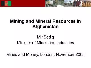 Mining and Mineral Resources in Afghanistan