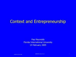 Context and Entrepreneurship
