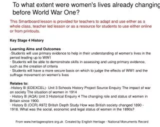 To what extent were women's lives already changing before World War One?