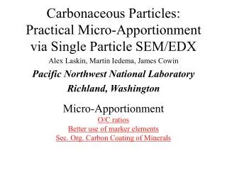 Carbonaceous Particles: Practical Micro-Apportionment via Single Particle SEM/EDX