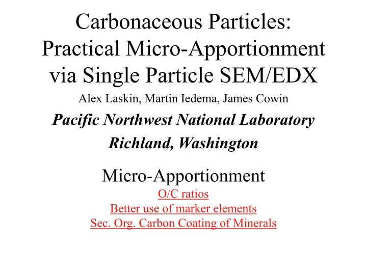 carbonaceous particles practical micro apportionment via single particle sem edx