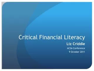 Critical Financial Literacy