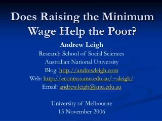 Does Raising the Minimum Wage Help the Poor?
