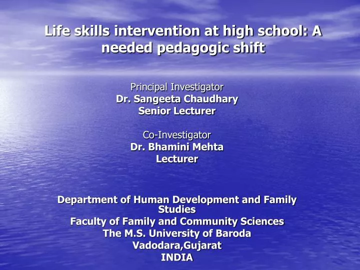 life skills intervention at high school a needed pedagogic shift