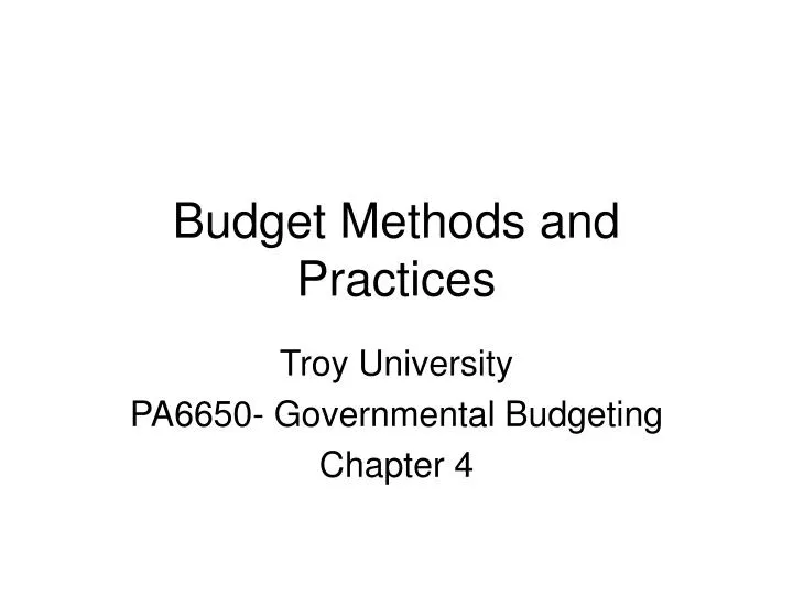 budget methods and practices