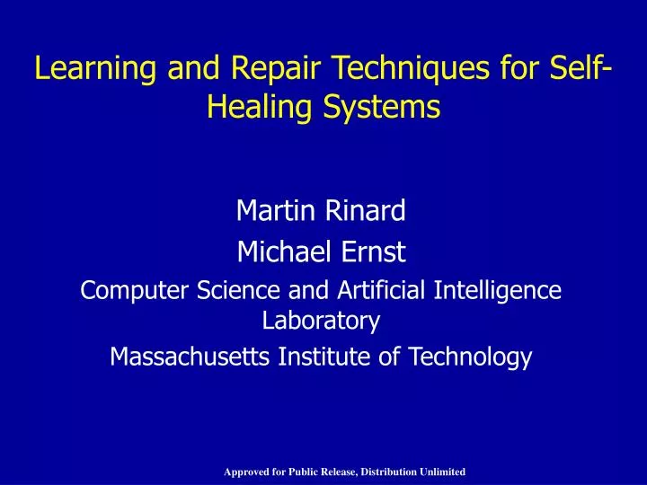 learning and repair techniques for self healing systems