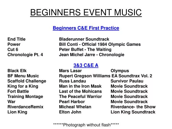 beginners event music
