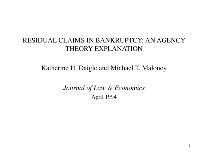 residual claims in bankruptcy an agency theory explanation