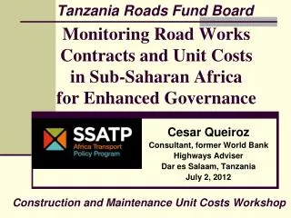 Monitoring Road Works Contracts and Unit Costs in Sub-Saharan Africa for Enhanced Governance