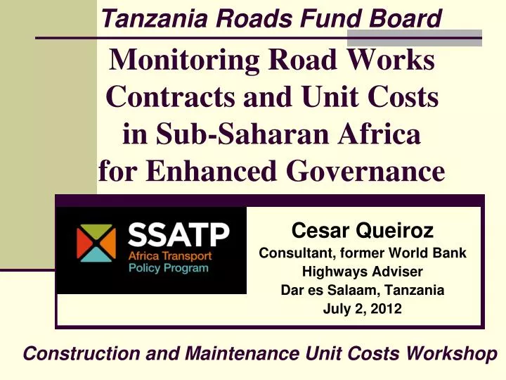 monitoring road works contracts and unit costs in sub saharan africa for enhanced governance