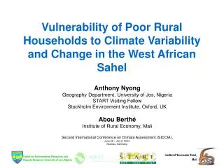Vulnerability of Poor Rural Households to Climate Variability and Change in the West African Sahel