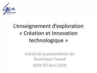 l enseignement d exploration cr ation et innovation technologique