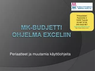 MK-Budjetti ohjelma Exceliin
