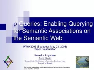  -Queries: Enabling Querying for Semantic Associations on the Semantic Web