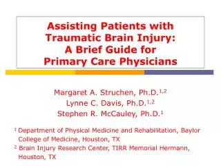 Assisting Patients with Traumatic Brain Injury: A Brief Guide for Primary Care Physicians