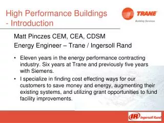 High Performance Buildings - Introduction
