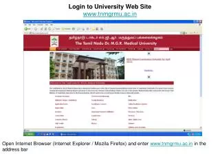 Login to University Web Site www.tnmgrmu.ac.in