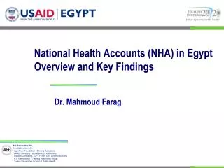 National Health Accounts (NHA) in Egypt Overview and Key Findings