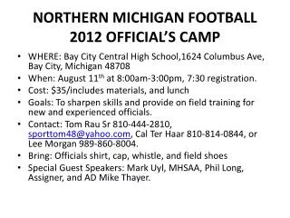 NORTHERN MICHIGAN FOOTBALL 2012 OFFICIAL’S CAMP