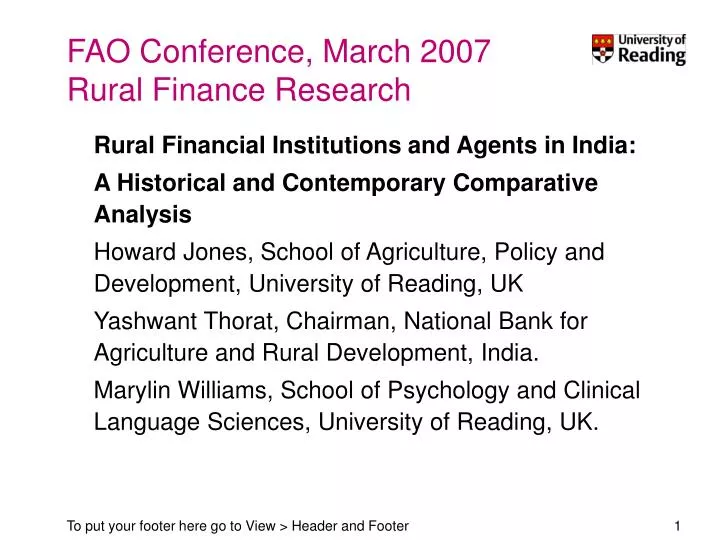 fao conference march 2007 rural finance research