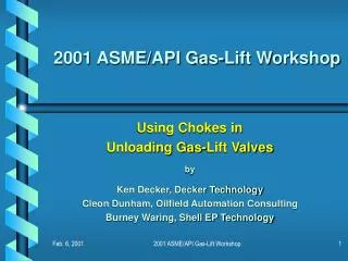 2001 ASME/API Gas-Lift Workshop