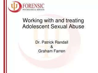 Working with and treating Adolescent Sexual Abuse