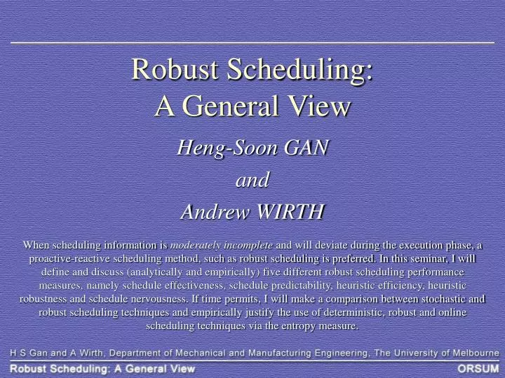 robust scheduling a general view