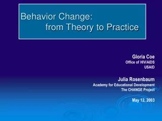 Behavior Change: from Theory to Practice