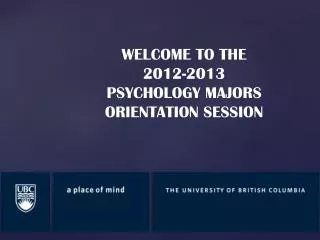 WELCOME TO THE 2012-2013 PSYCHOLOGY MAJORS ORIENTATION SESSION