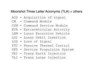 Moonshot Three Letter Acronyms (TLA) + others