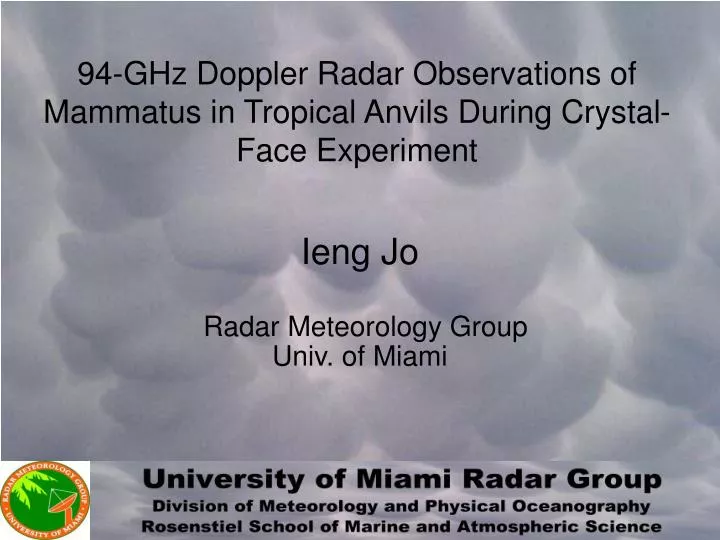 94 ghz doppler radar observations of mammatus in tropical anvils during crystal face experiment