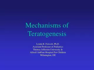 Mechanisms of Teratogenesis