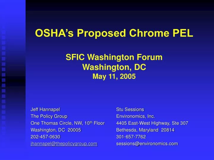 osha s proposed chrome pel sfic washington forum washington dc may 11 2005