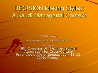 DECISION Making Styles: A Saudi Managerial Context