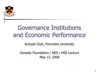 Governance Institutions and Economic Performance