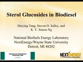 Sterol Glucosides in Biodiesel