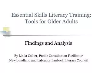 Essential Skills Literacy Training: Tools for Older Adults