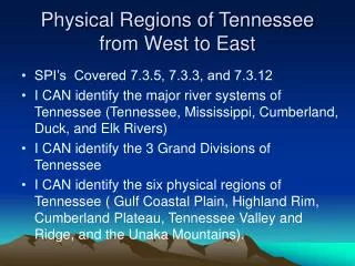 Physical Regions of Tennessee from West to East