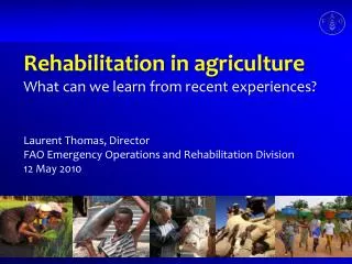 Rehabilitation in agriculture What can we learn from recent experiences? Laurent Thomas, Director FAO Emergency Operat